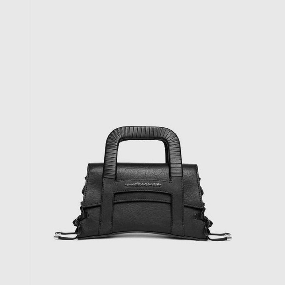 Maniere De Voir Black Vegan Leather Micro Handbag Lace Up Detail